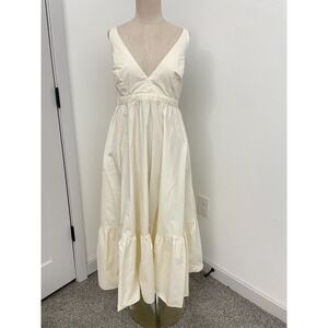 Urban Outfitters Dress Women M Cream Maxi Ruffle Deep V Neck Boho Coastal Party